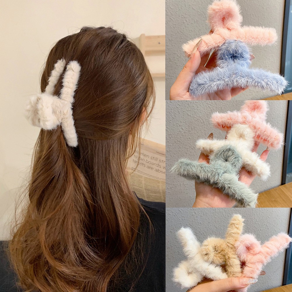Women'S Winter Accessories Set - Пушистые плюшевые заколки для волос из