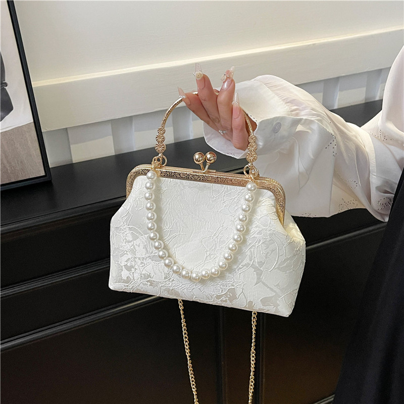 Wallet Chain Bag - Винтажная классическая кружевная сумка с жемчугом,